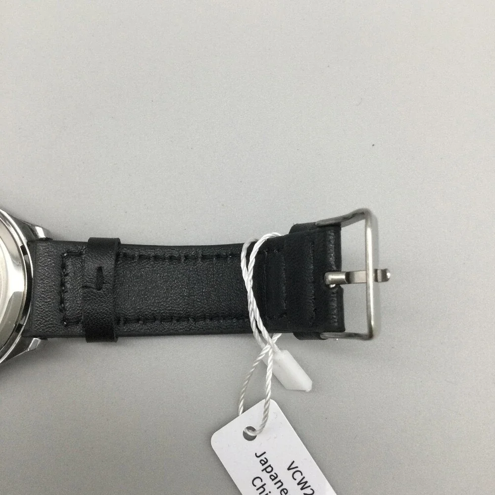 Vince Camuto Mens Watch 42mm Blue Dial Black Leather Stainless New Battery